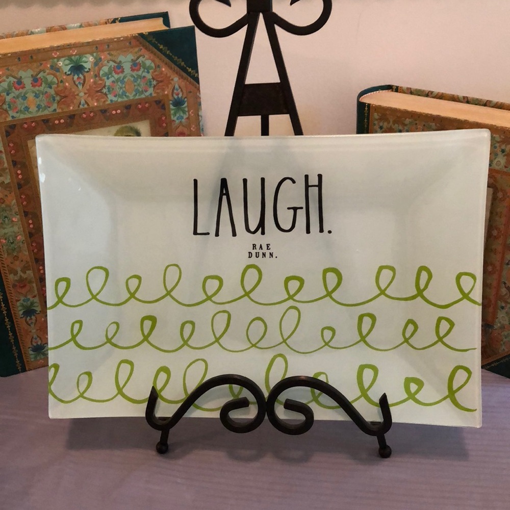 Rae Dunn “Laugh” Frosted Glass Tray NEW!
